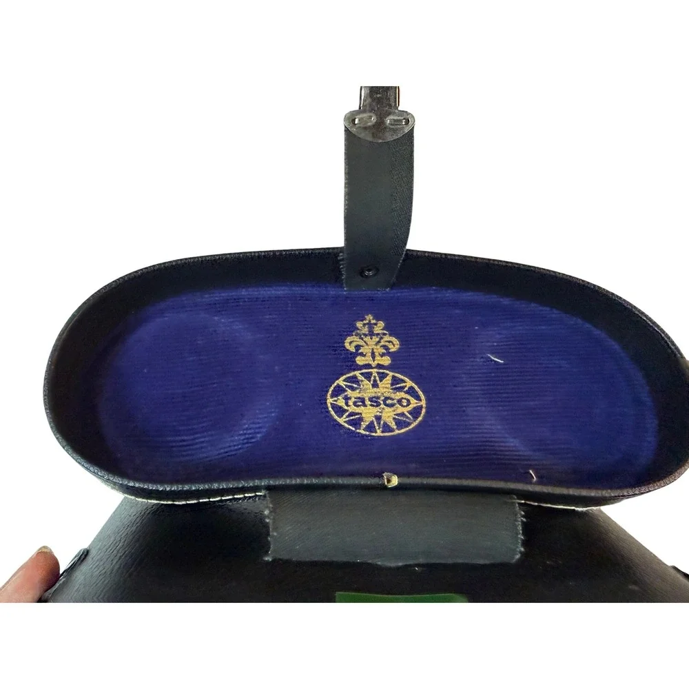 Tasco Binocular Case Vintage Japan Black Blue‎ Velvet Lining Hard Shell Strap